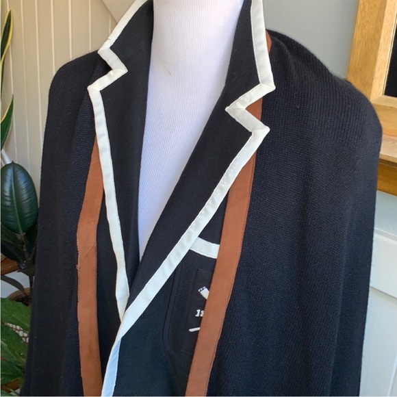 Ralph Lauren Purple Label Cashmere Shawl Black & Brown Lambskin Trim - Picture 3 of 12